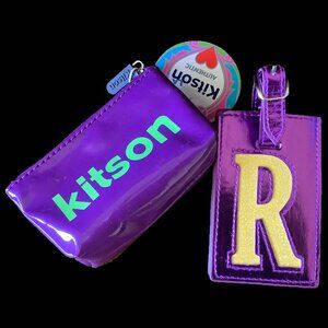 NWT Kitson Los Angeles Initial "R" Luggage Tag & Mini Zip Cosmetic / Coin Pouch